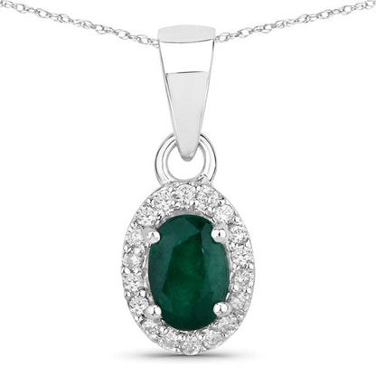 0.81 Carat Genuine Zambian Emerald and White Diamond 14K White Gold Pendant Bids.com