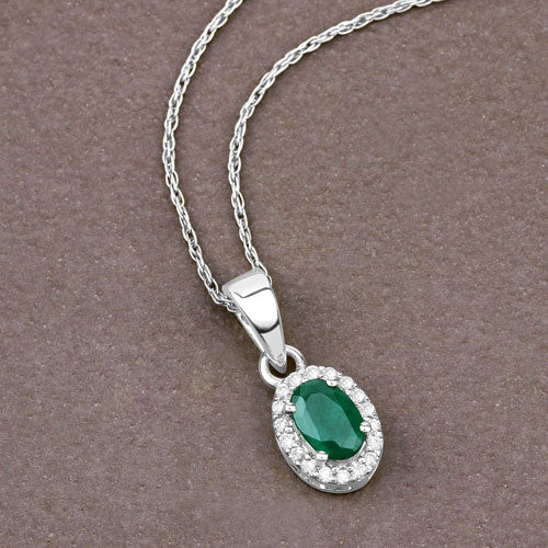 0.81 Carat Genuine Zambian Emerald and White Diamond 14K White Gold Pendant Bids.com