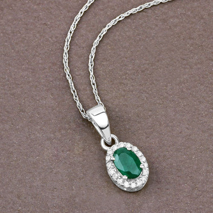 0.81 Carat Genuine Zambian Emerald and White Diamond 14K White Gold Pendant Bids.com