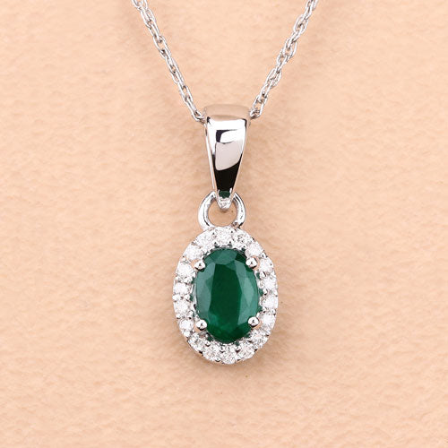 0.81 Carat Genuine Zambian Emerald and White Diamond 14K White Gold Pendant Bids.com