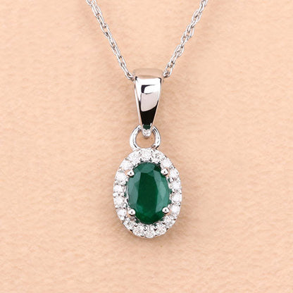 0.81 Carat Genuine Zambian Emerald and White Diamond 14K White Gold Pendant Bids.com