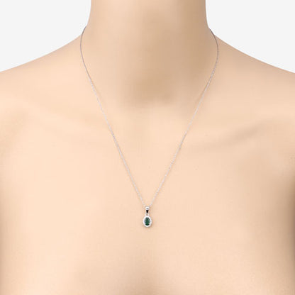0.81 Carat Genuine Zambian Emerald and White Diamond 14K White Gold Pendant Bids.com