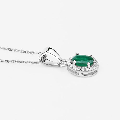 0.81 Carat Genuine Zambian Emerald and White Diamond 14K White Gold Pendant Bids.com