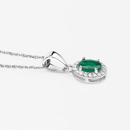 0.81 Carat Genuine Zambian Emerald and White Diamond 14K White Gold Pendant Bids.com