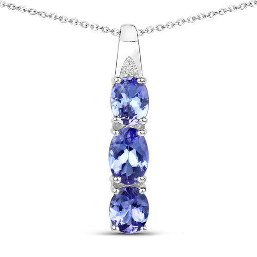 1.11 Carat Genuine Tanzanite and White Diamond .925 Sterling Silver Pendant Bids.com