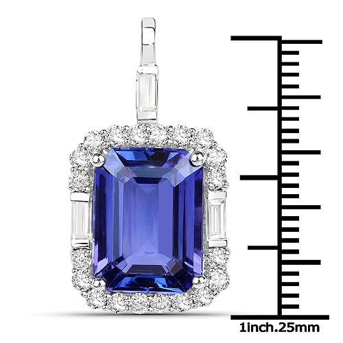 9.02 Carat Genuine Tanzanite and White Diamond 18K White Gold Pendant Bids.com