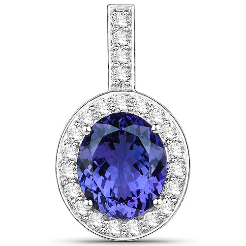 10.15 Carat Genuine Tanzanite and White Diamond 18K White Gold Pendant Bids.com