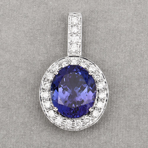 10.15 Carat Genuine Tanzanite and White Diamond 18K White Gold Pendant Bids.com