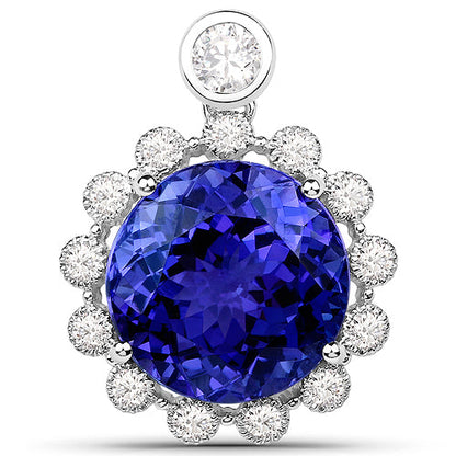 14.36 Carat Genuine Tanzanite and White Diamond 18K White Gold Pendant Bids.com