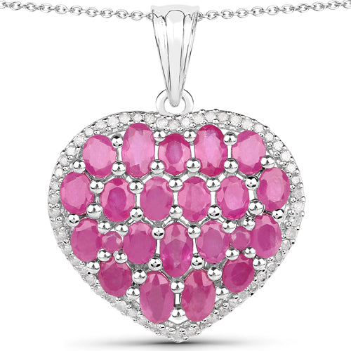 5.00 Carat Genuine Ruby and White Diamond .925 Sterling Silver Pendant Bids.com