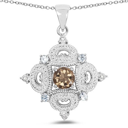 3.00 Carat Genuine Smoky Quartz, Blue Topaz and White Topaz .925 Sterling Silver Pendant Bids.com