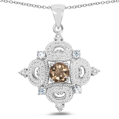 3.00 Carat Genuine Smoky Quartz, Blue Topaz and White Topaz .925 Sterling Silver Pendant Bids.com