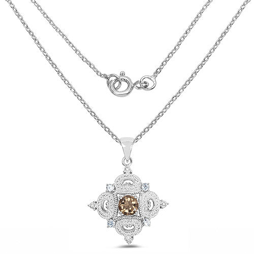 3.00 Carat Genuine Smoky Quartz, Blue Topaz and White Topaz .925 Sterling Silver Pendant Bids.com