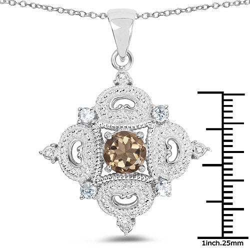 3.00 Carat Genuine Smoky Quartz, Blue Topaz and White Topaz .925 Sterling Silver Pendant Bids.com