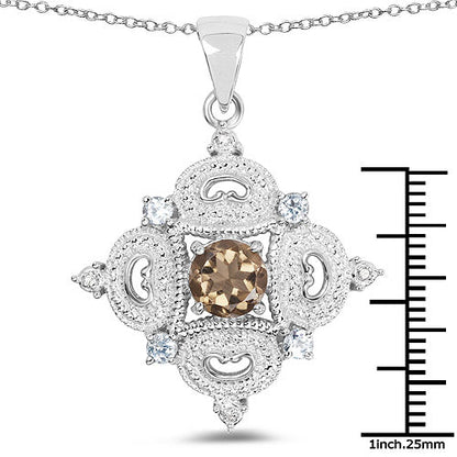 3.00 Carat Genuine Smoky Quartz, Blue Topaz and White Topaz .925 Sterling Silver Pendant Bids.com