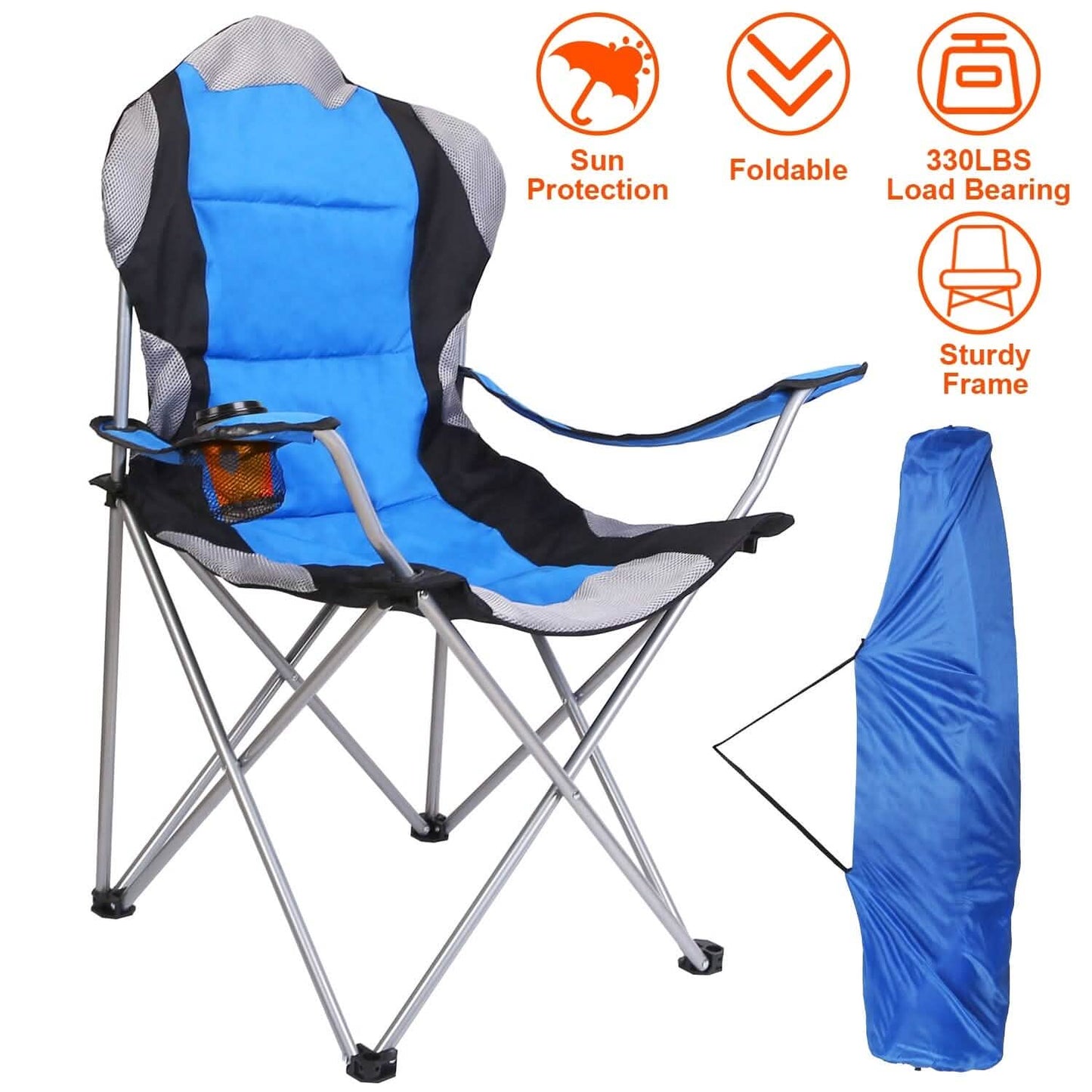 Padded Seat Arm Back Foldable Camping Chair Heavy Duty Steel Lawn DailySale