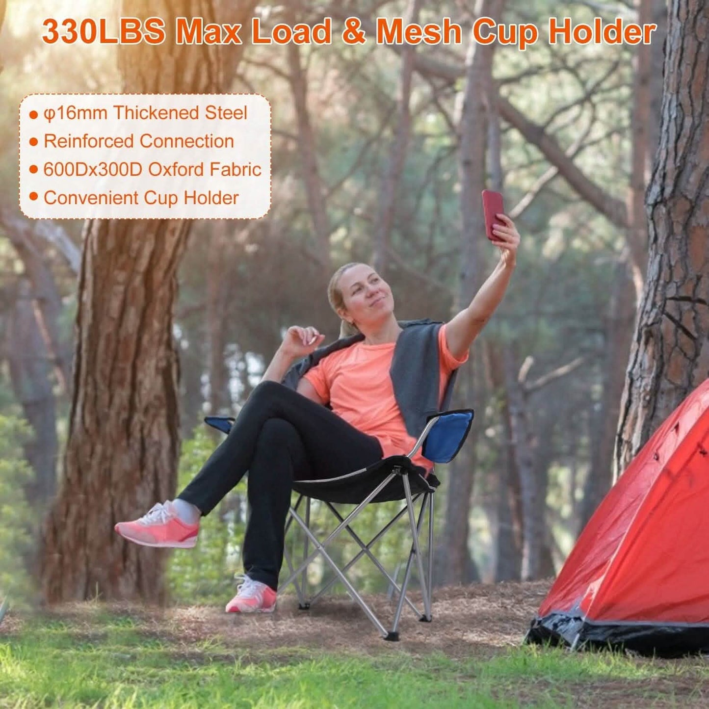 Padded Seat Arm Back Foldable Camping Chair Heavy Duty Steel Lawn DailySale
