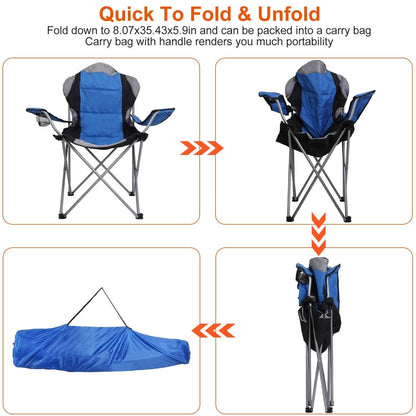 Padded Seat Arm Back Foldable Camping Chair Heavy Duty Steel Lawn DailySale