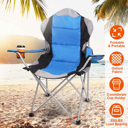 Padded Seat Arm Back Foldable Camping Chair Heavy Duty Steel Lawn DailySale