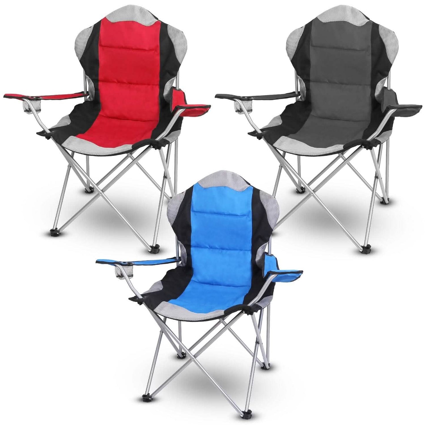 Padded Seat Arm Back Foldable Camping Chair Heavy Duty Steel Lawn DailySale