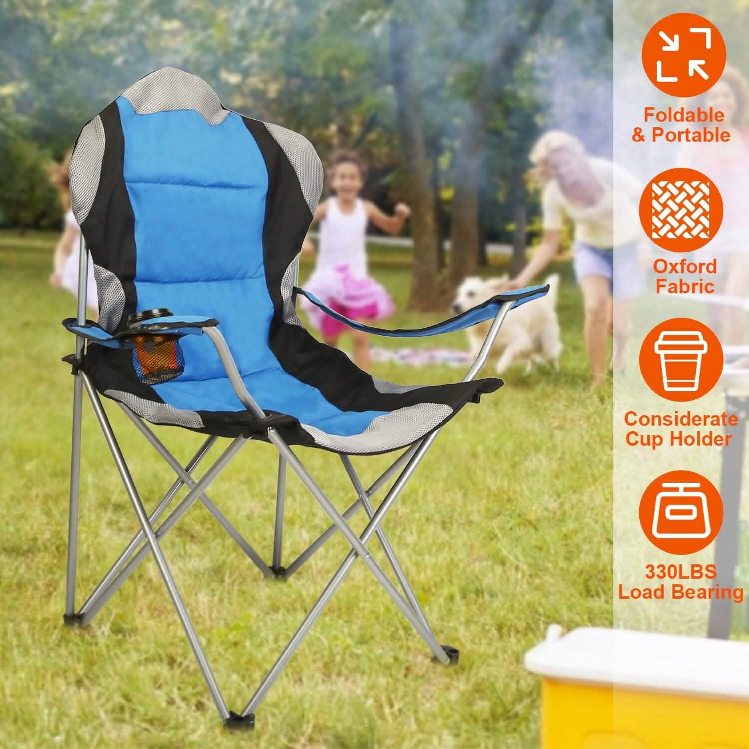Padded Seat Arm Back Foldable Camping Chair Heavy Duty Steel Lawn DailySale