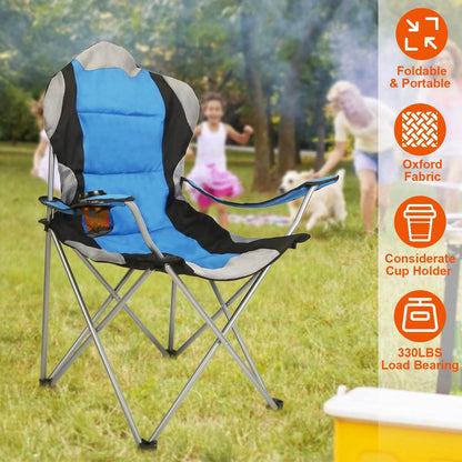 Padded Seat Arm Back Foldable Camping Chair Heavy Duty Steel Lawn DailySale