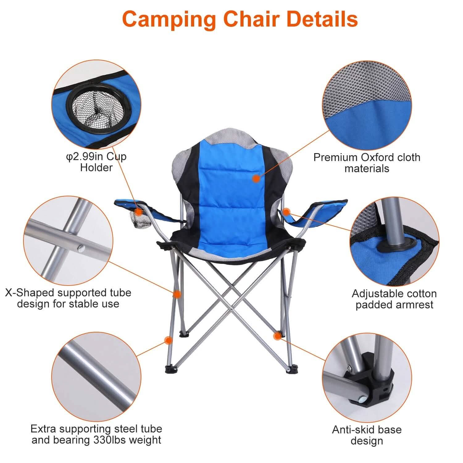 Padded Seat Arm Back Foldable Camping Chair Heavy Duty Steel Lawn DailySale