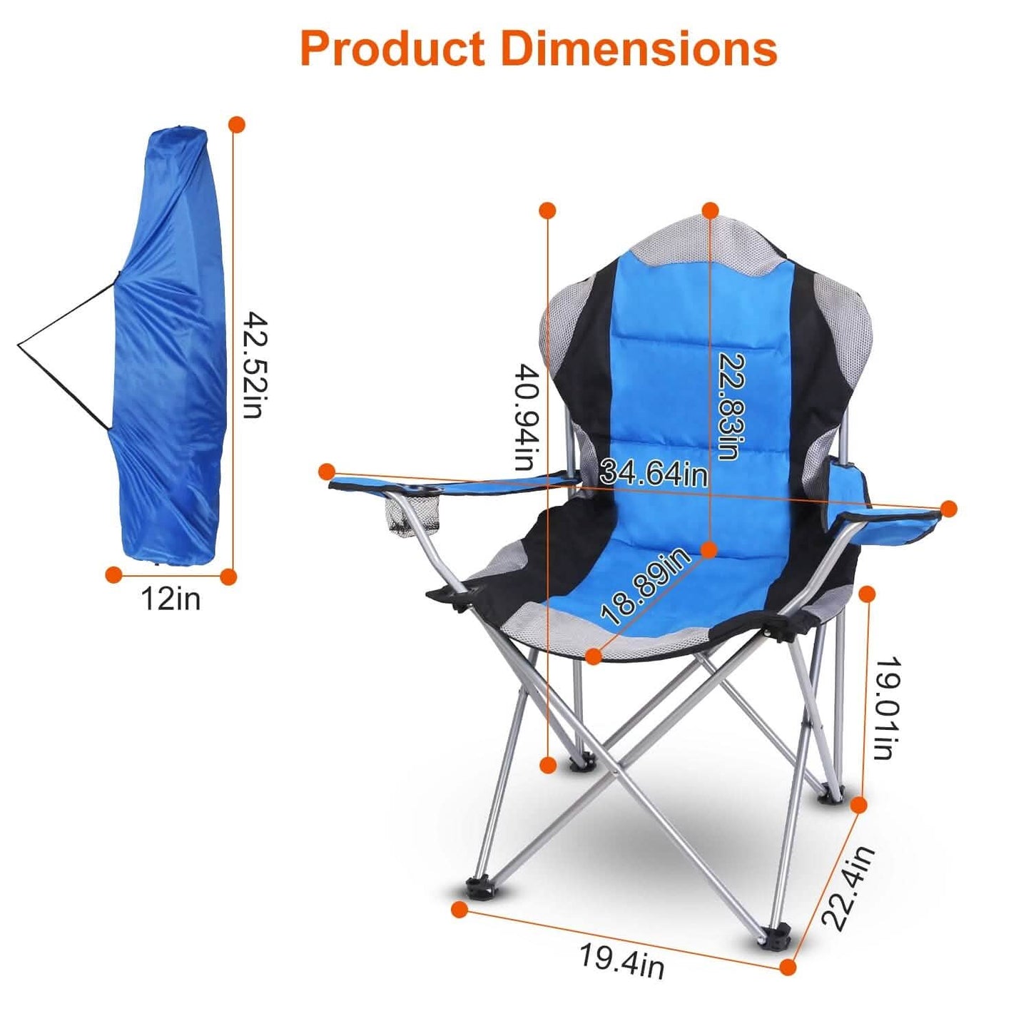 Padded Seat Arm Back Foldable Camping Chair Heavy Duty Steel Lawn DailySale