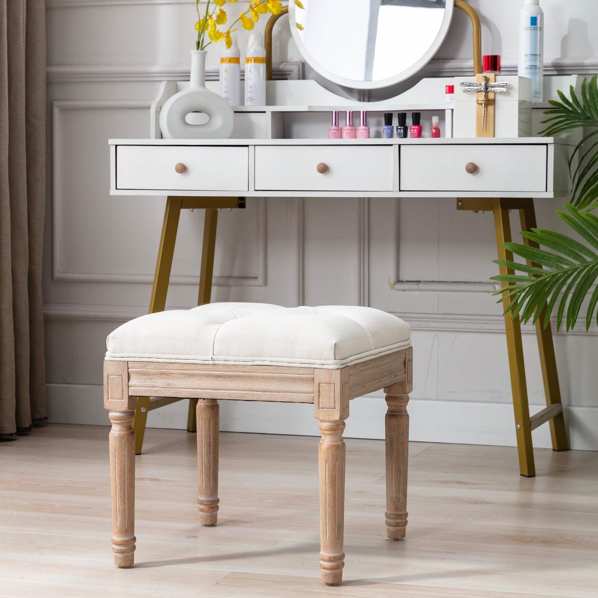 Padded Square Footstool with Rubberwood Legs DailySale