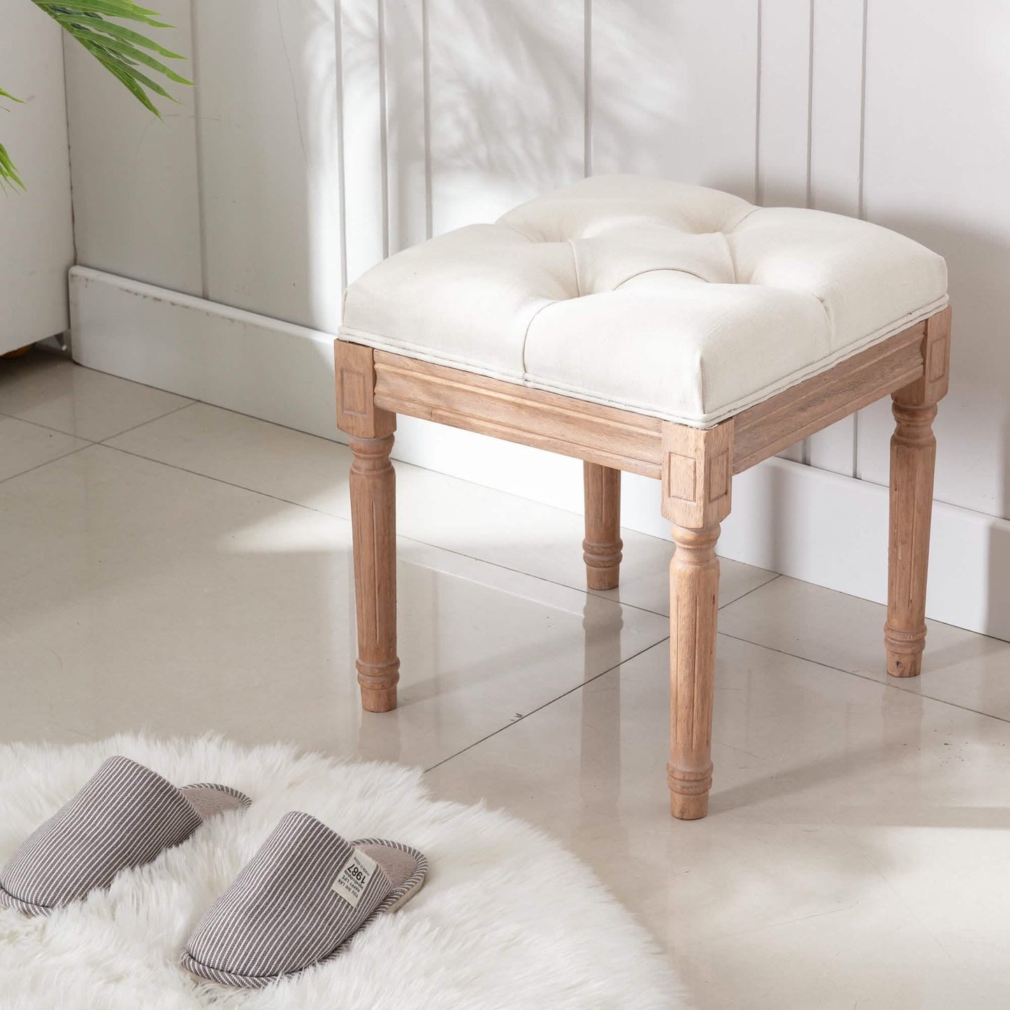 Padded Square Footstool with Rubberwood Legs DailySale