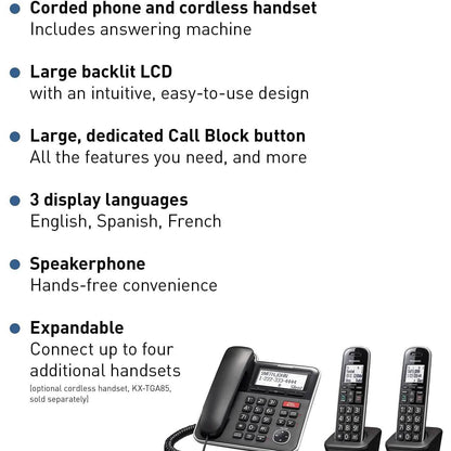 Panasonic Expandable Corded/Cordless Phone System with Answering Machine and One Touch Call Blocking – 2 Handsets  (Refurbished) DailySale