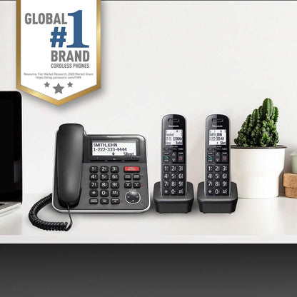 Panasonic Expandable Corded/Cordless Phone System with Answering Machine and One Touch Call Blocking – 2 Handsets  (Refurbished) DailySale