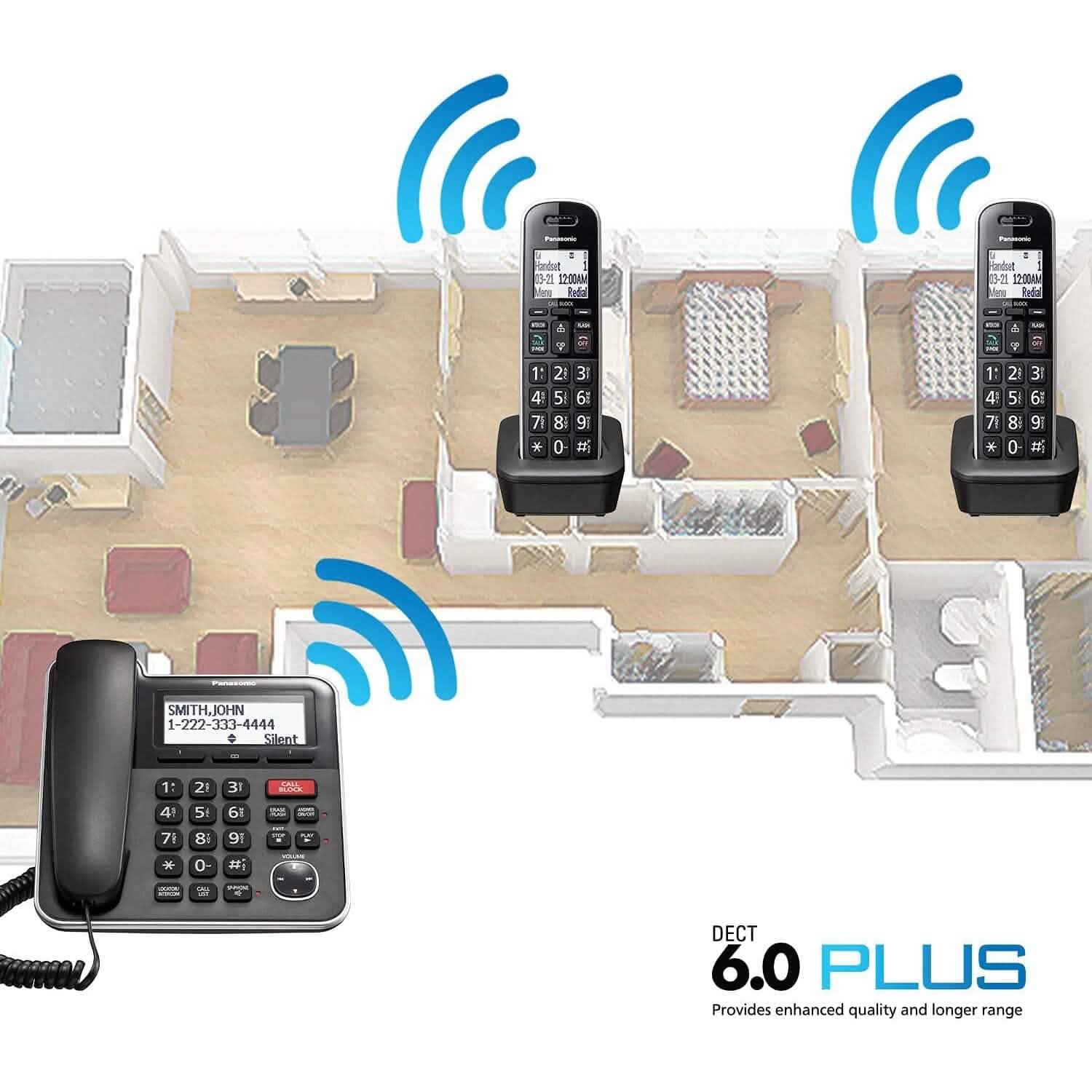 Panasonic Expandable Corded/Cordless Phone System with Answering Machine and One Touch Call Blocking – 2 Handsets  (Refurbished) DailySale