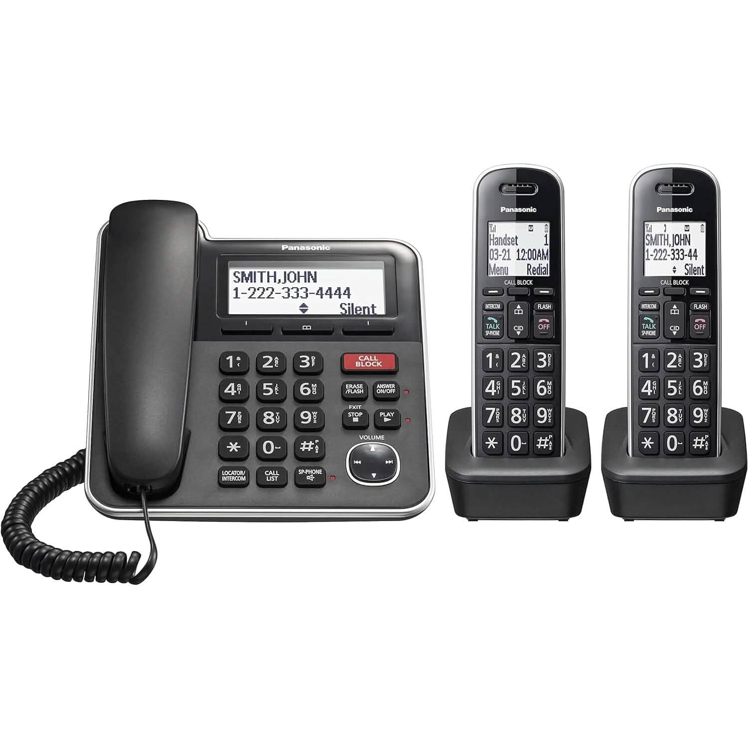 Panasonic Expandable Corded/Cordless Phone System with Answering Machine and One Touch Call Blocking – 2 Handsets  (Refurbished) DailySale