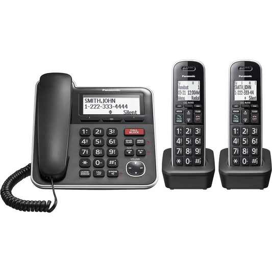 Panasonic Expandable Corded/Cordless Phone System with Answering Machine and One Touch Call Blocking – 2 Handsets  (Refurbished) DailySale