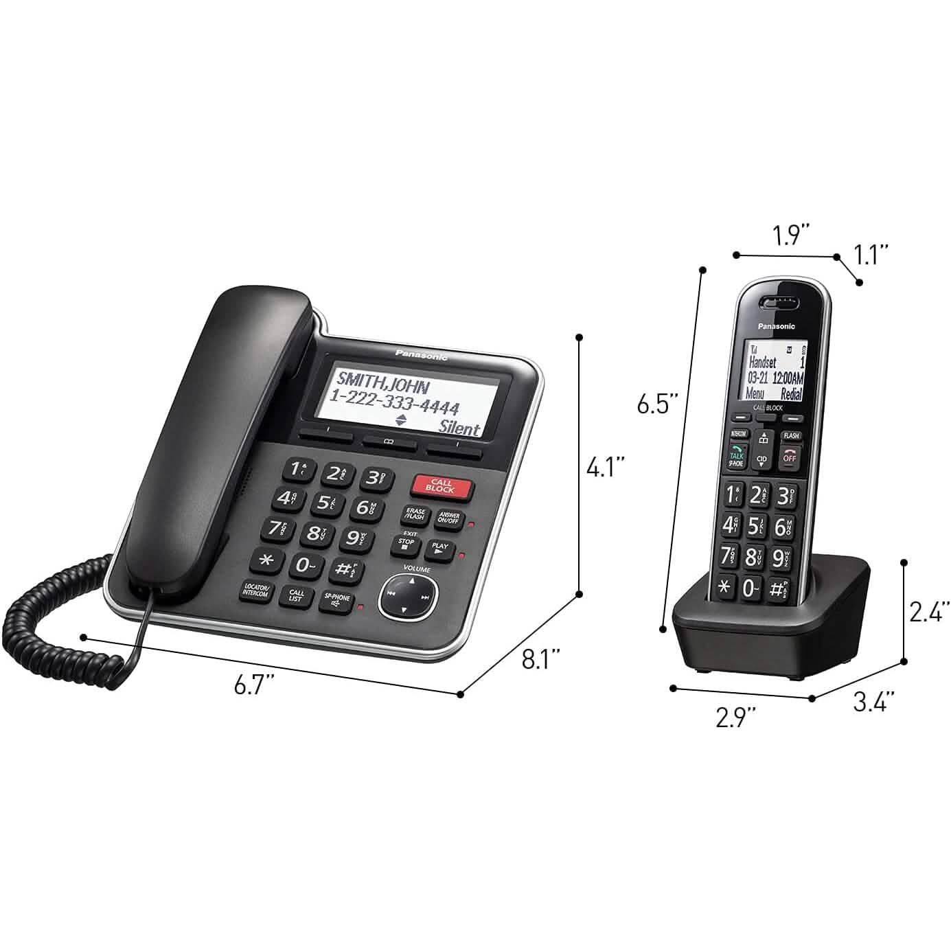 Panasonic Expandable Corded/Cordless Phone System with Answering Machine and One Touch Call Blocking – 2 Handsets  (Refurbished) DailySale