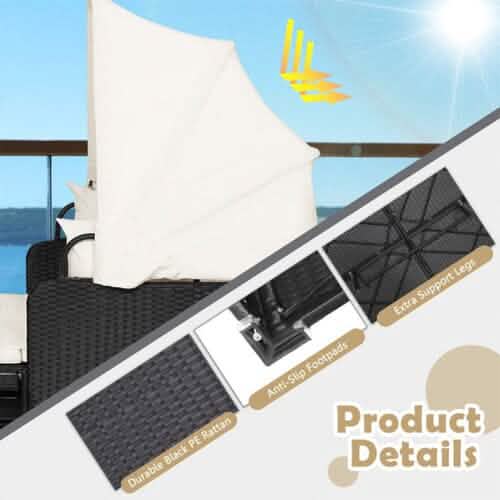 Patio Rattan Daybed with Retractable Canopy and Side Tables DailySale