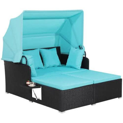 Patio Rattan Daybed with Retractable Canopy and Side Tables DailySale