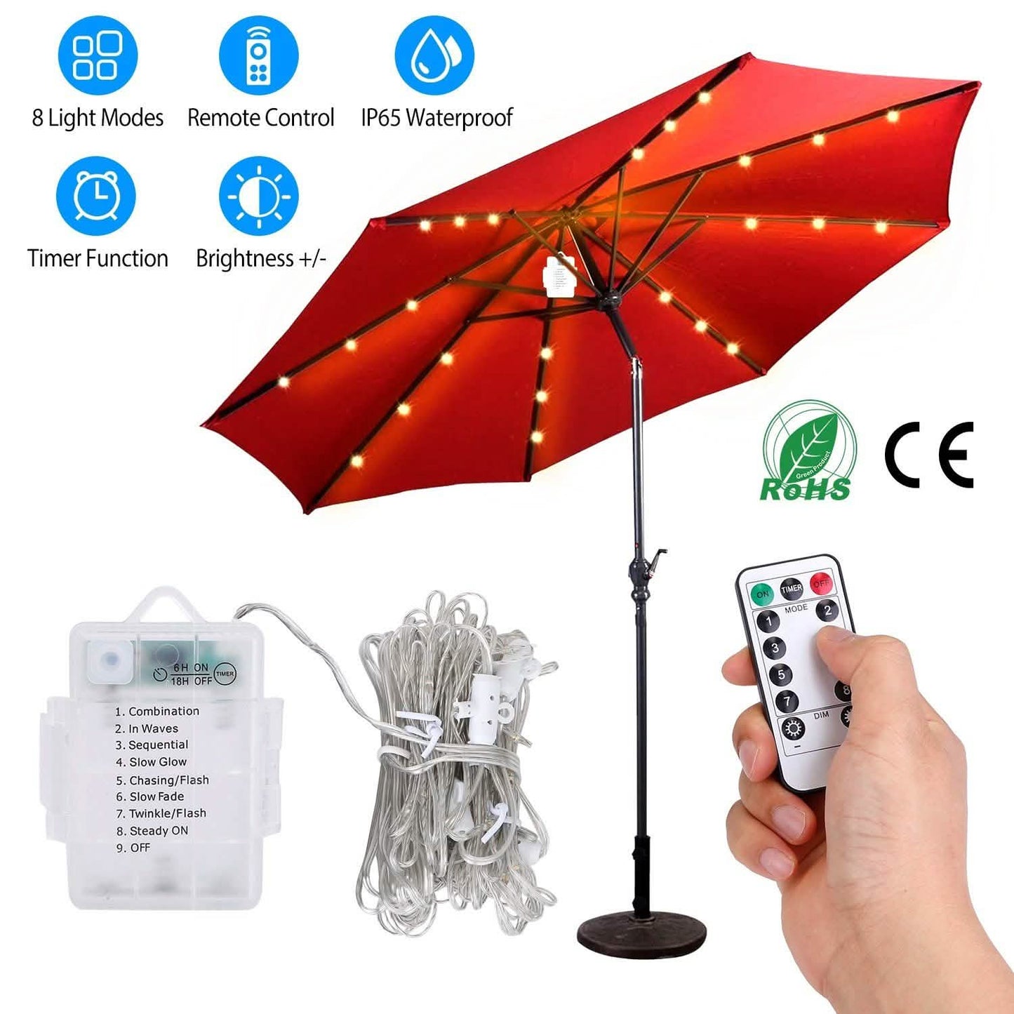 Patio Umbrella Lights 8 Lighting Mode with Remote Control DailySale