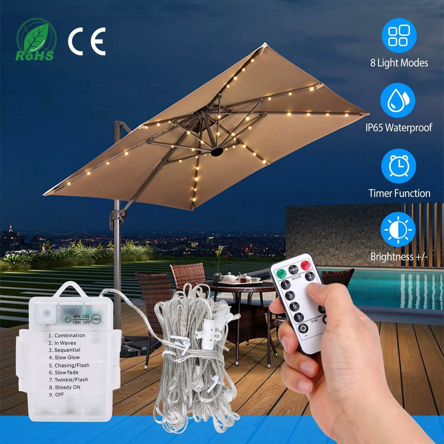 Patio Umbrella Lights 8 Lighting Mode with Remote Control DailySale