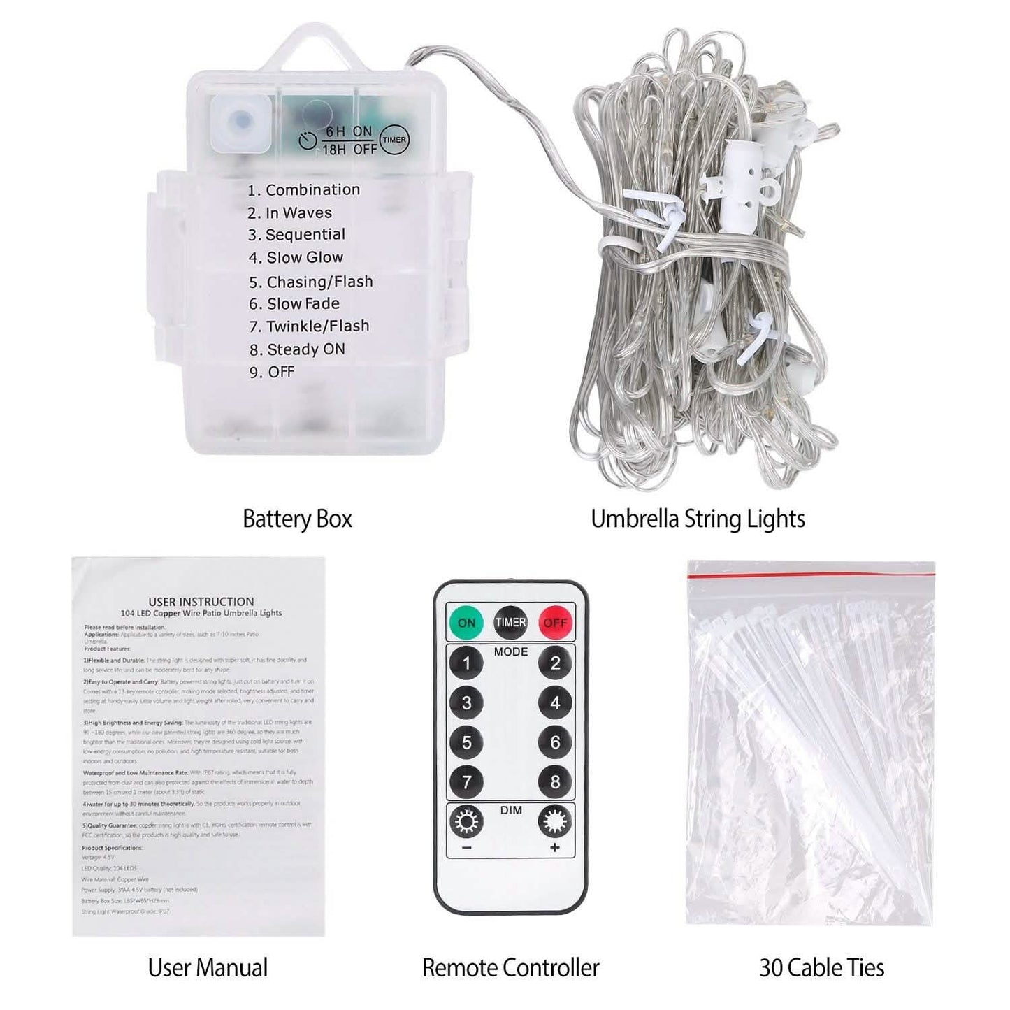 Patio Umbrella Lights 8 Lighting Mode with Remote Control DailySale