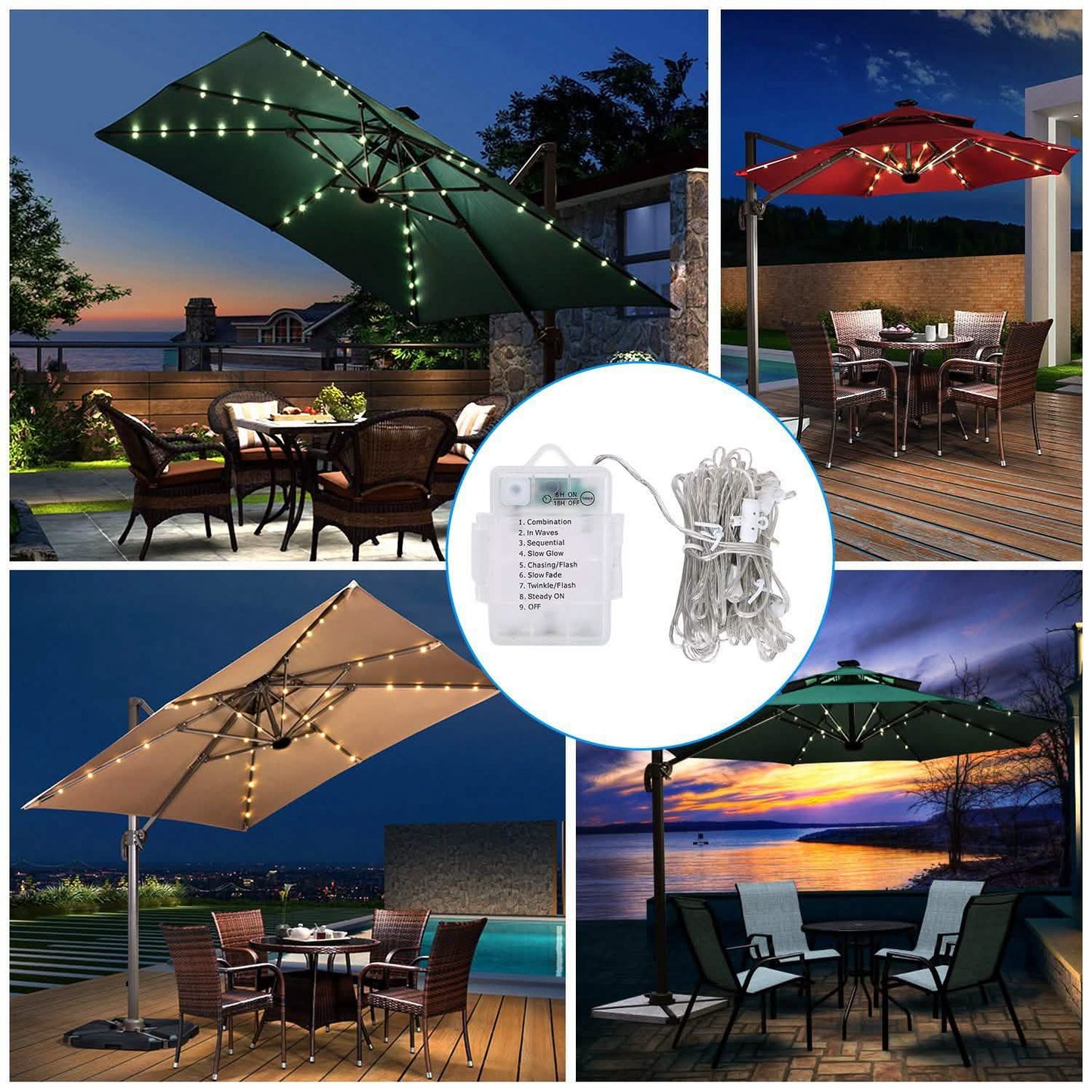 Patio Umbrella Lights 8 Lighting Mode with Remote Control DailySale
