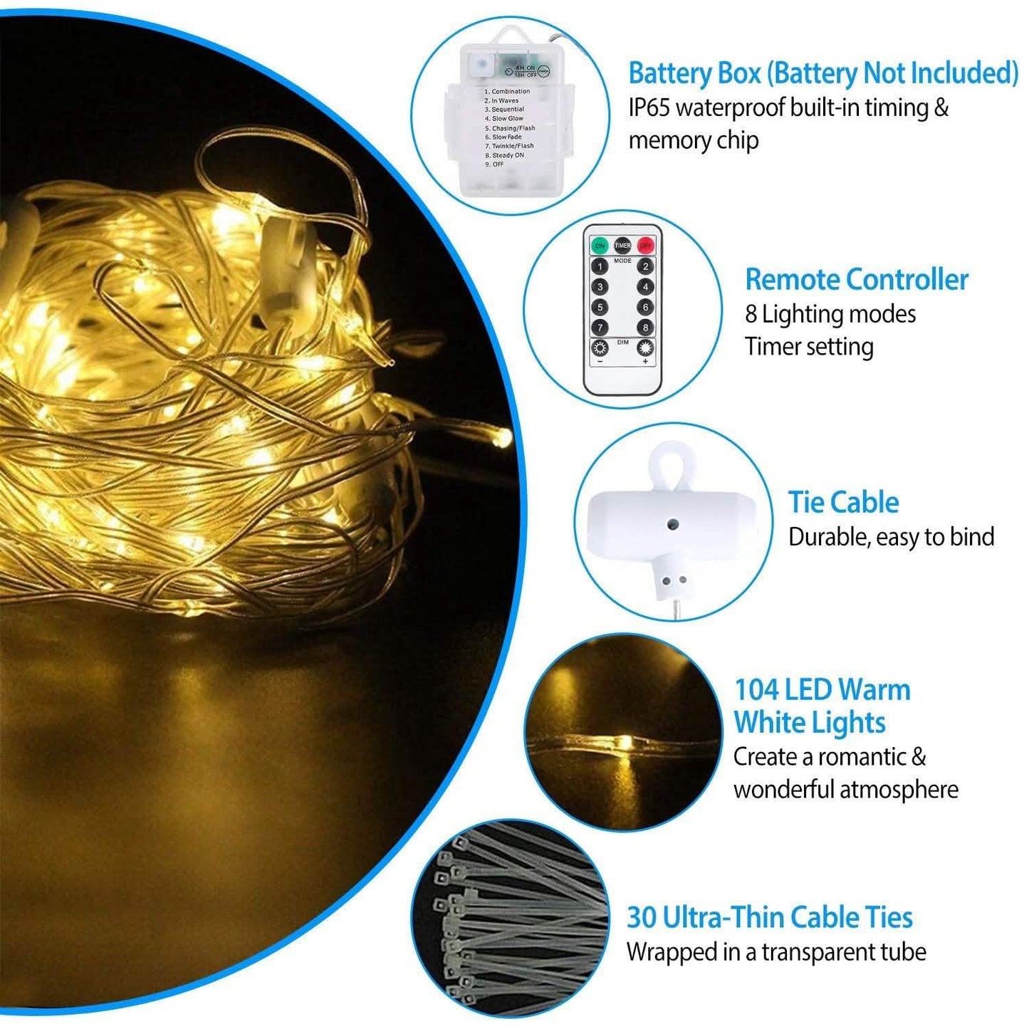 Patio Umbrella Lights 8 Lighting Mode with Remote Control DailySale