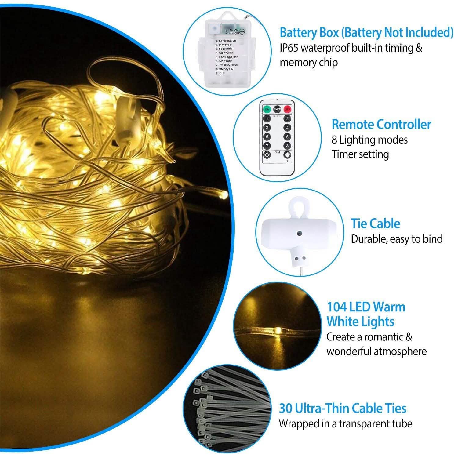Patio Umbrella Lights 8 Lighting Mode with Remote Control DailySale