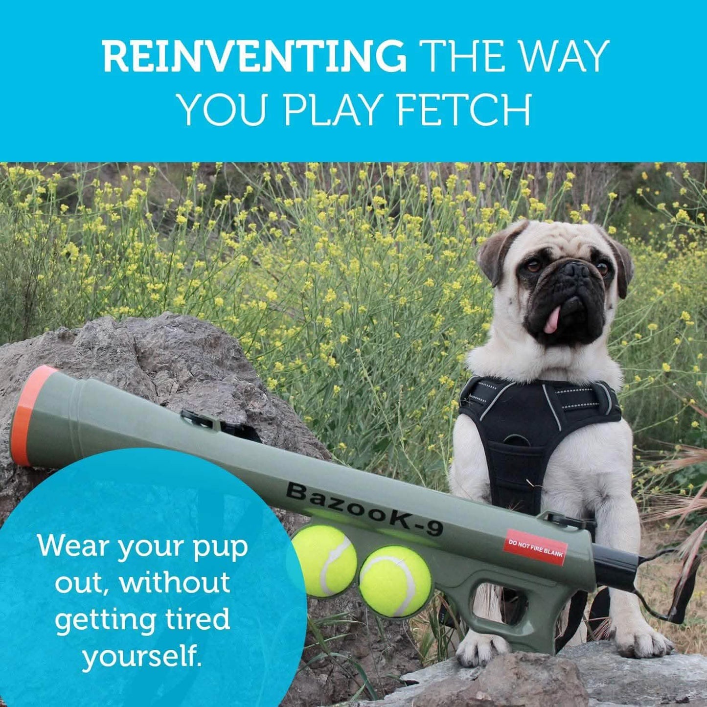 Paws & Pals Bazook - 9 Tennis Ball Launcher Gun with 2 Squeaky Balls DailySale
