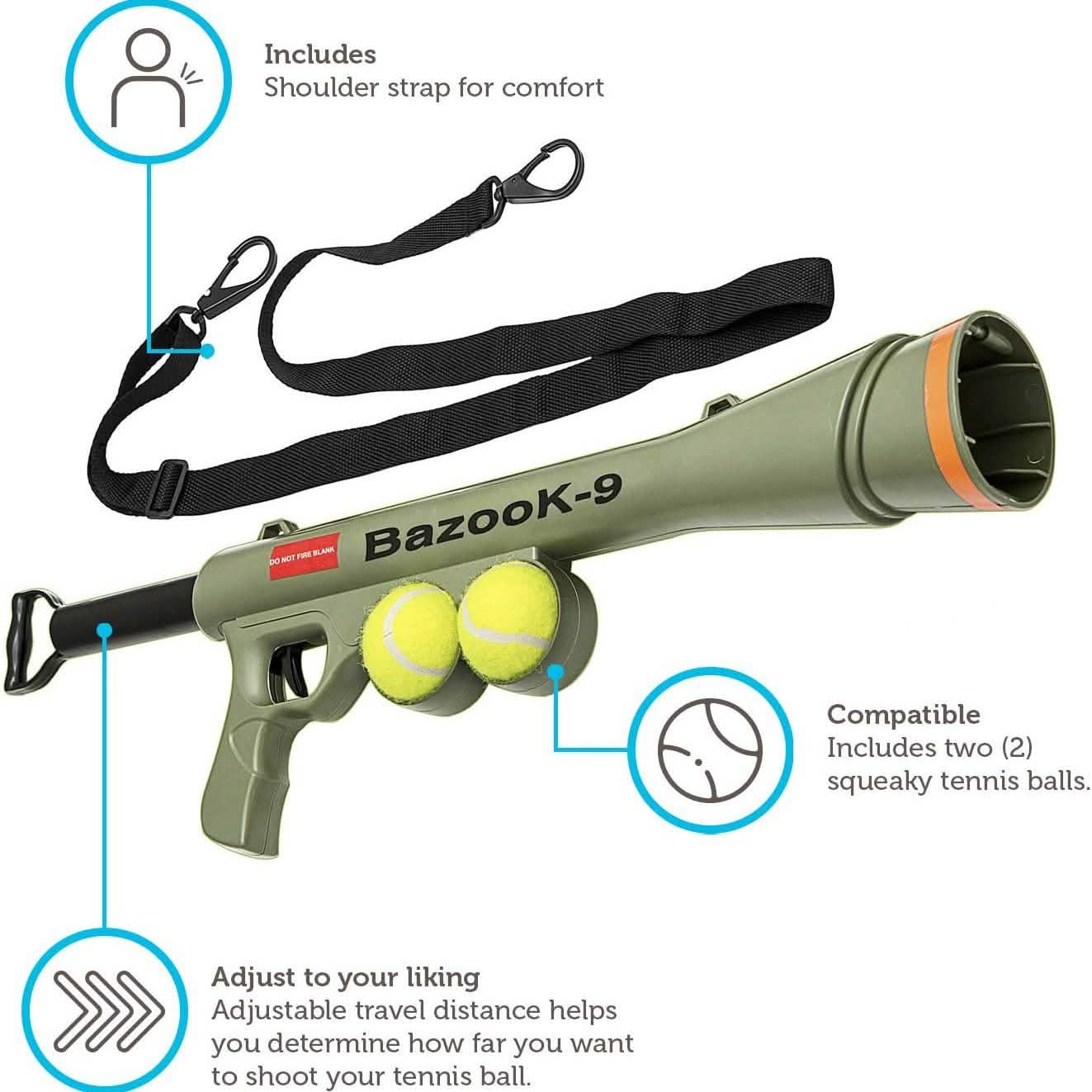 Paws & Pals Bazook - 9 Tennis Ball Launcher Gun with 2 Squeaky Balls DailySale