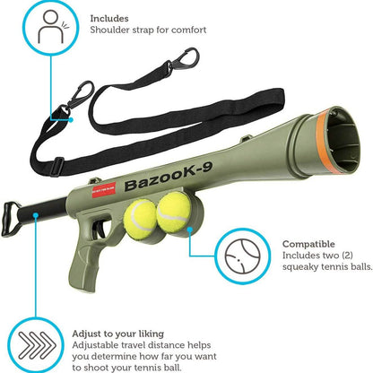 Paws & Pals Bazook - 9 Tennis Ball Launcher Gun with 2 Squeaky Balls DailySale