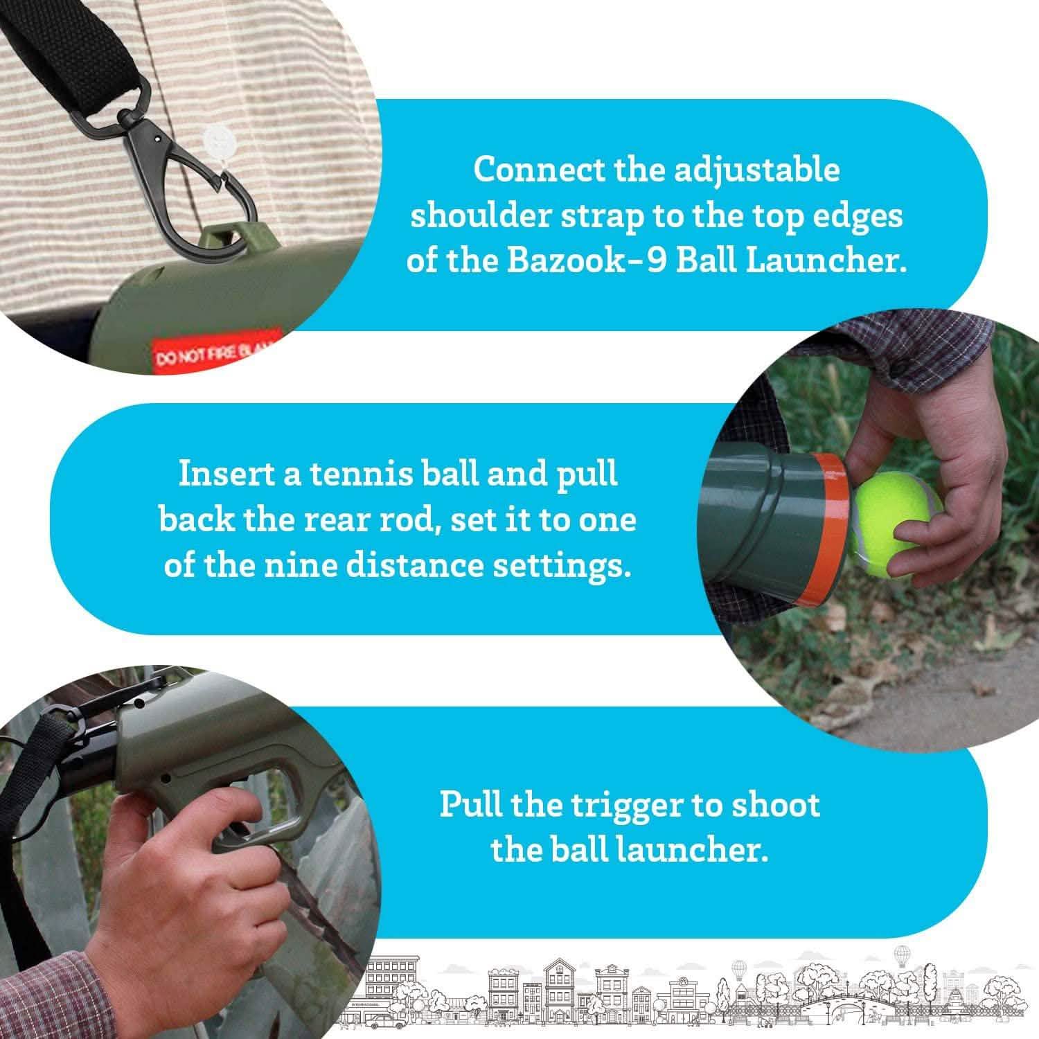 Paws & Pals Bazook - 9 Tennis Ball Launcher Gun with 2 Squeaky Balls DailySale