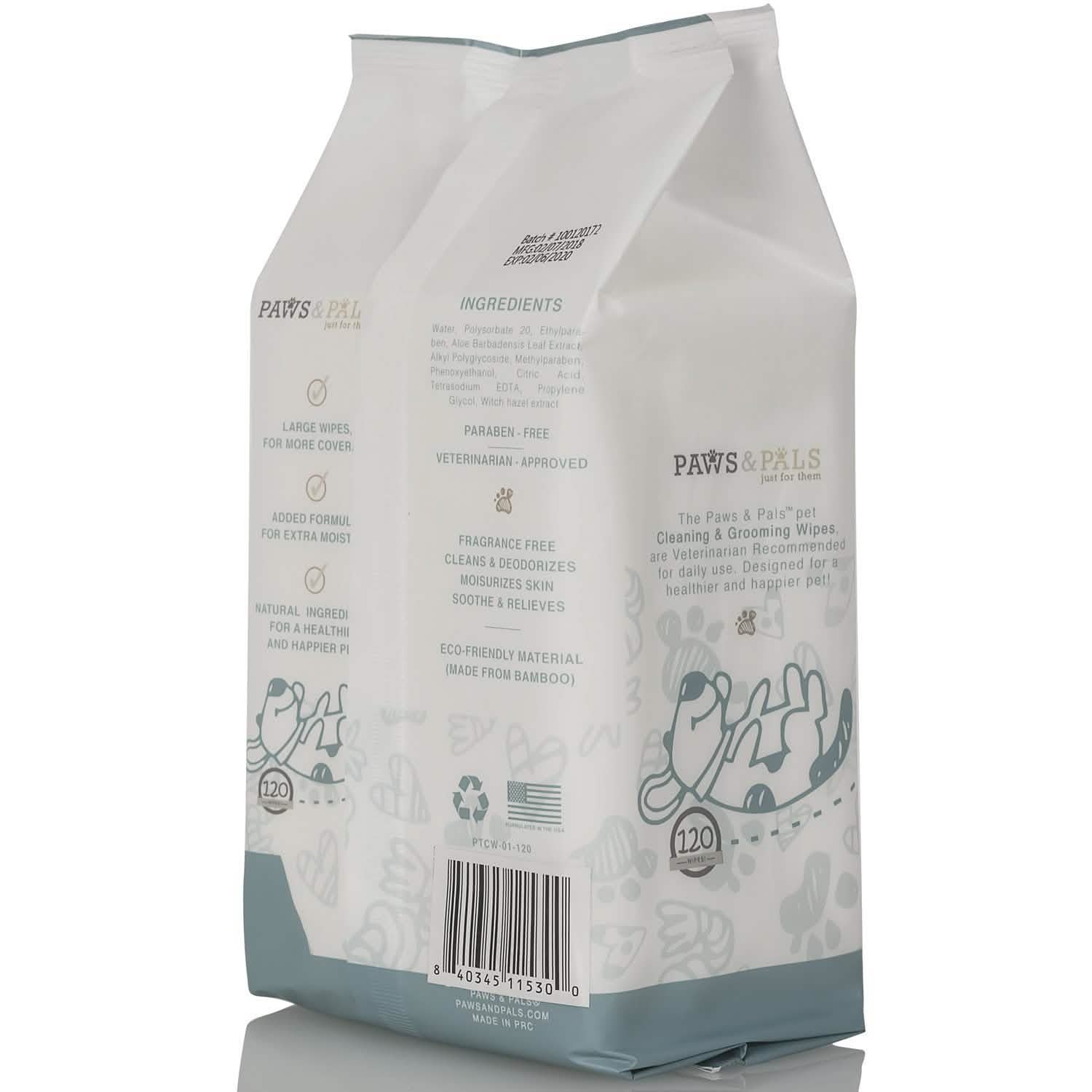 Paws & Pals Pet Grooming Wipes Hypo-Allergenic Cleansing and Deodorizing DailySale