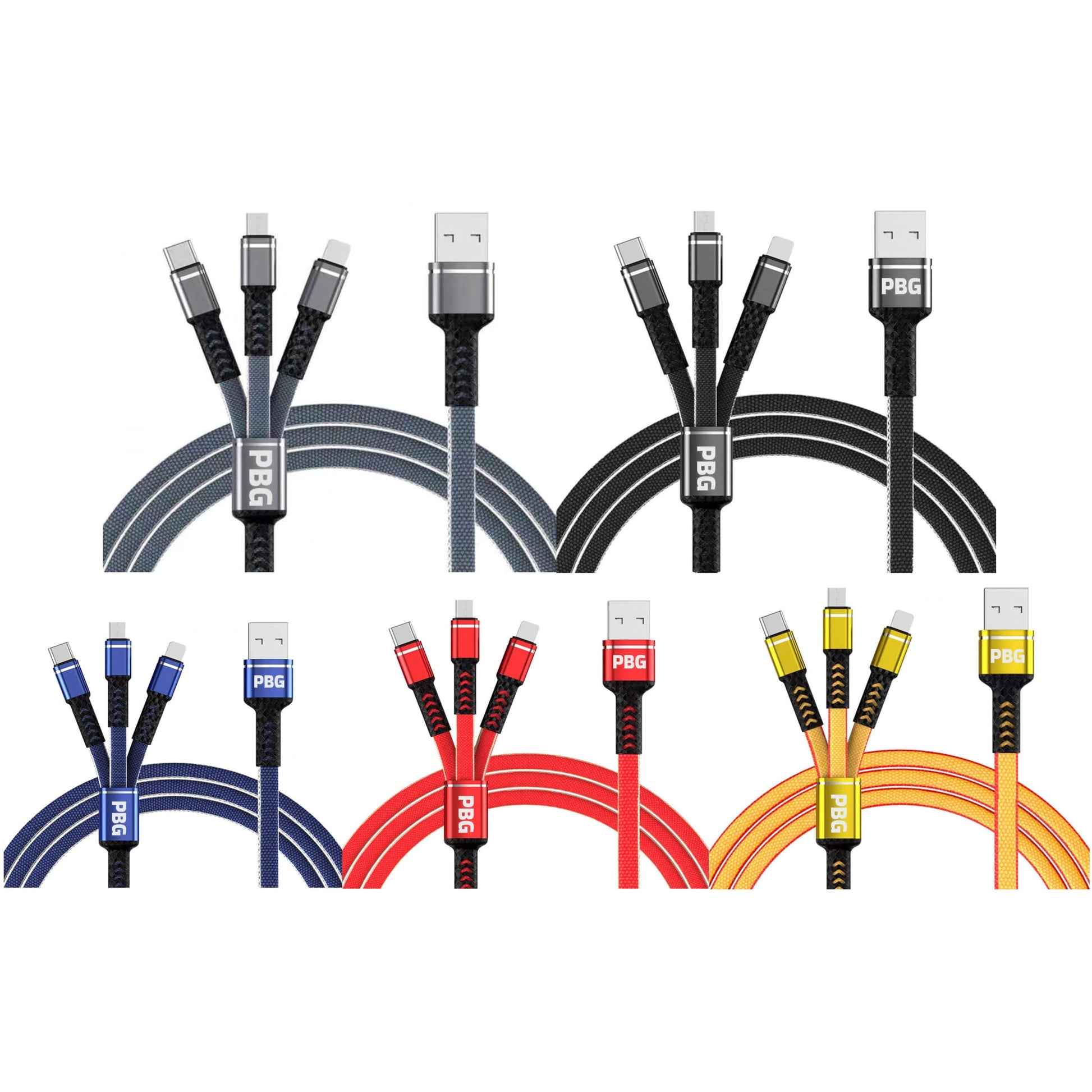 PBG 3-in-1 Cable Mesh/Nylon Braided HQ Multi Device Charging (Lightning, USB-C , Micro) DailySale